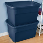 Sterilite 24-Pack Tote, Plastic Storage Bins with Snap Lids, 30 Gallon, Marine Blue - Stackable Home Organizers with In-Molded Handles for Bedroom, Garage, Basement and Attic