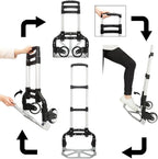 Folding Hand Truck Dolly, Aluminum Portable Foldable Dolly Cart, 200 lbs Capacity Collapsible Hand Cart with Wheels, Ideal for Shoping, Office, Travel, Moving, Black