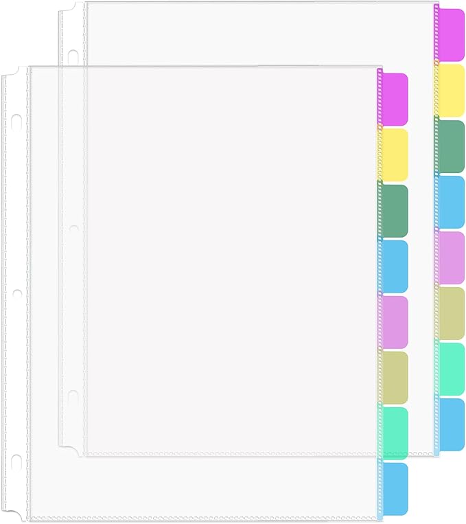 HABGP 16Pcs/2 Set Clear Sheet Protectors for 3 Ring Binder Letter Size, 8 Tab Plastic Dividers With Pockets and Tabs, Page Protectors 8.5x11