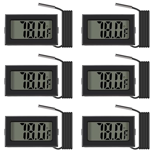 Black Digital LCD Thermometer Temperature Monitor with External Probe for Fridge Freezer Refrigerator Aquarium (Fahrenheit) (6pcs)