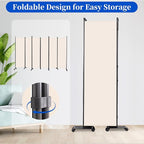 Room Divider 6FT Room Partition with Lockable Wheels, (Thicked Metal Base) Room Dividers, Freestanding Indoor Folding Privacy Screens, Portable Fabric Wall Divider for (Beige, 132"- 6 Panel)