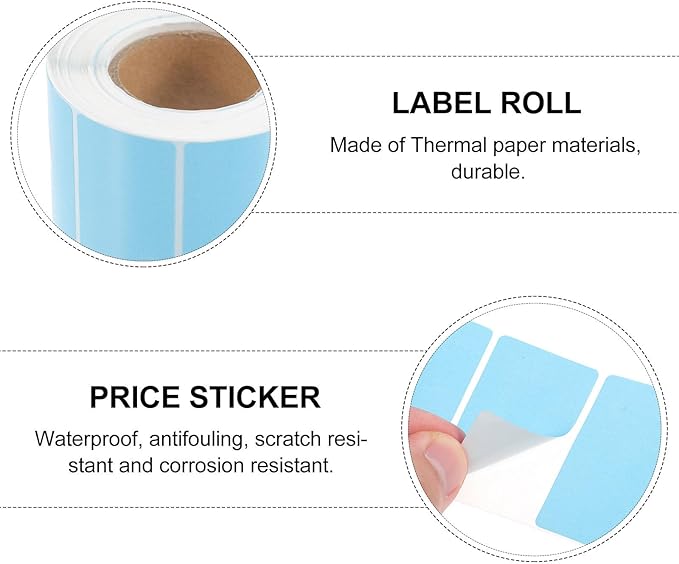 PartyKindom Self-Adhesive Thermal Label Roll Sky Blue Price Sticker for Printer Scratch-Resistant Packaging Barcode Stickers for Address and Parcel