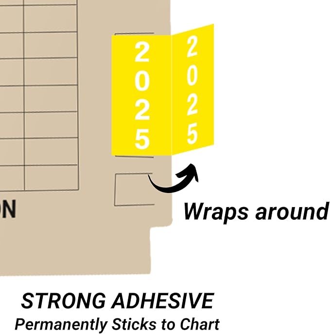 2025 Year Labels, Doctor Stuff 2025 Chart Stickers, Yellow Color Coded, IFC AFV Style, USA Made Year Stickers for X-Ray Jackets, 500/Roll, 1 Roll, 1-7/8" x 1-7/8"