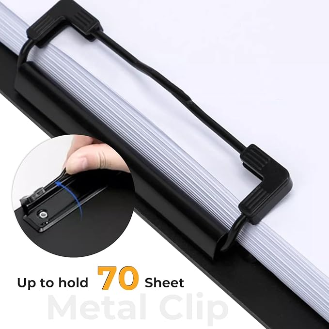 Y YOMA Clipboard Folder, A4 Foldable Plastic Clipboard with Metal Clip, 360° Rotating Cover, Waterproof Work Folder for Home, Office, School, Field Work, Outdoor - 2 Pack, Black