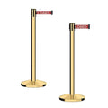 CCW Series RBB-100 - Set of 2 Stanchion Retractable Belt Barriers (9 Foot Belt, Red with"This LINE is Closed" White Letters Belt with Polished Brass Post)