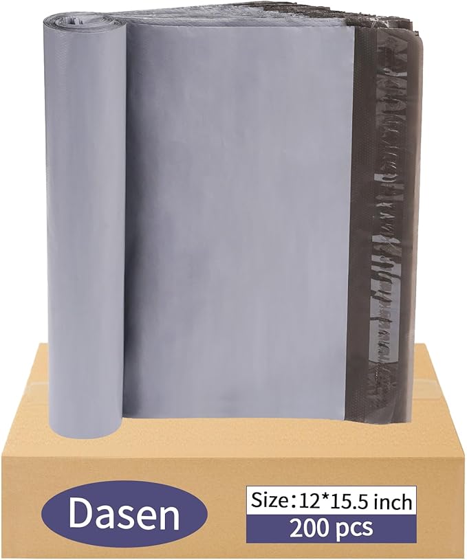 Dasen 200pc Poly Mailers 12x15.5 Inches,Shipping Envelopes Self Seal Mailers Bags Waterproof and Tear-Proof Packaging Bags, Shipping Bags for Clothing