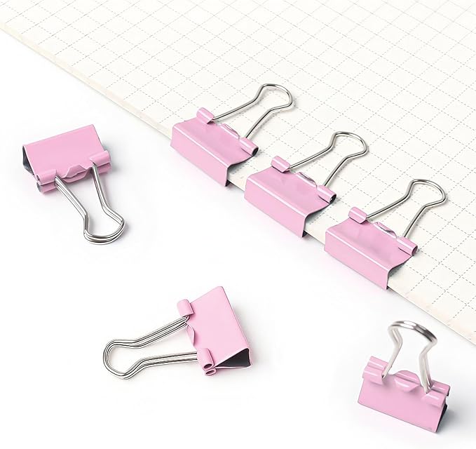 50 Pack Medium Pink Binder Clips 1 Inch (25 mm), Colored Paper Clamps, Middle Size Paper Clips for Office Home School Business 1"