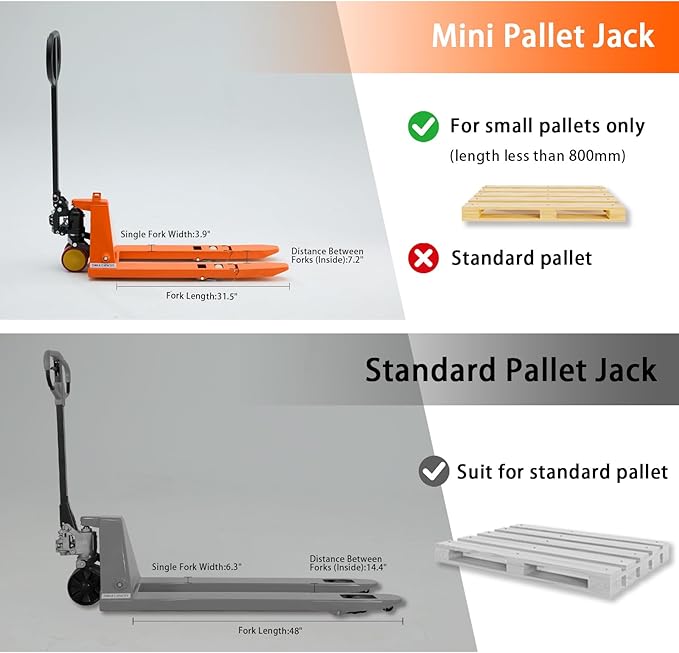 Tory Carrier Mini Pallet Jack Trucks, 2200 lbs Capacity 31.5" x 15" Forks, Small Size Narrow Manual Pallet Lift, Foldable Forks and Handle, Orange