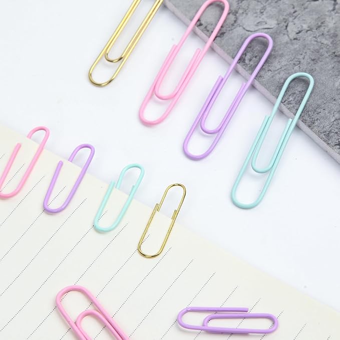 Cute Paper Clips Binder Clips Combo Set, 165 Psc, Assorted Size Paper Clips for Office, Cute Office Supplies Set, Purple (Colorful)