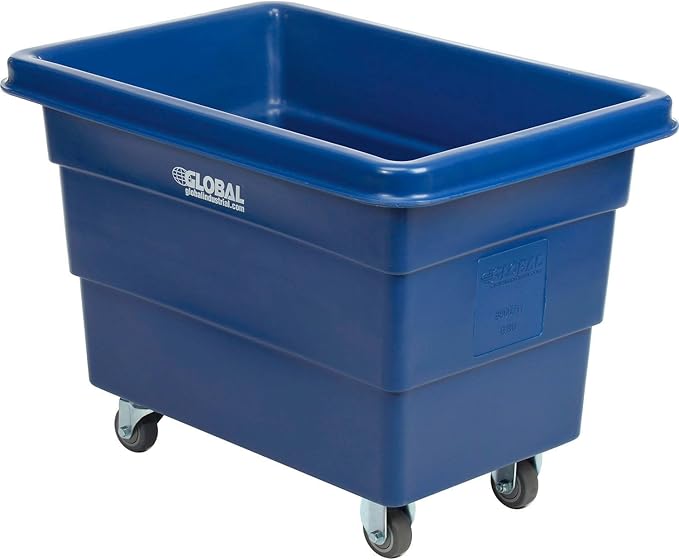 Global Industrial 6 Bushel Plastic Bulk Box Truck, Direct Mount Base, 500 lbs. Capacity, 3" Non-Maring Rubber Casters, Blue, 33-2/5"L x 23" W x 24-1/2"H