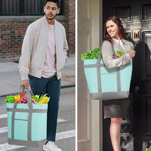 Insulated Reusable Tote Bag for Grocery Shopping for Women/Men, Pizza/Food Delivery Bag to Keep Food Cold/Hot for Commercial Food Transport, Cooler bags for Travel/Beach/Picnic, Green