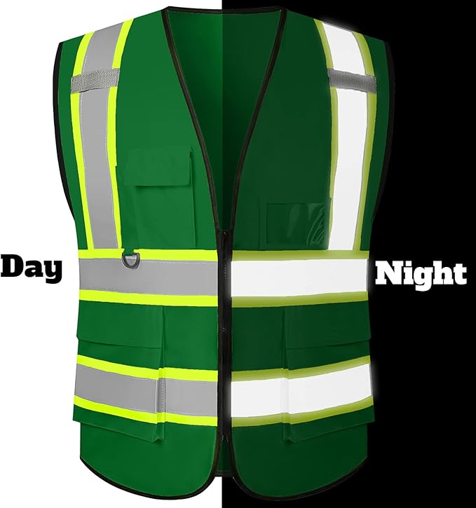 Safety Vest Customize Logo with 5 Pockets & Zipper Reflective High Visibility Vest Class 2 Outdoor Workwear