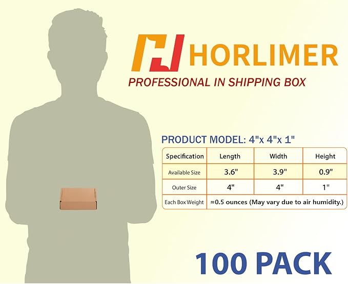 HORLIMER 4x4x1 inches Shipping Boxes Set of 100, Brown Corrugated Cardboard Box Literature Mailer
