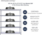 60"x18"x72" PRIME HEAVY DUTY Chrome 5-Tier Wire Shelving 4000 LBS MAX Capacity Storage Rack for Commercial, School, Home, Garage, Warehouse, Industrial, and Hospital Uses (with Wheels)