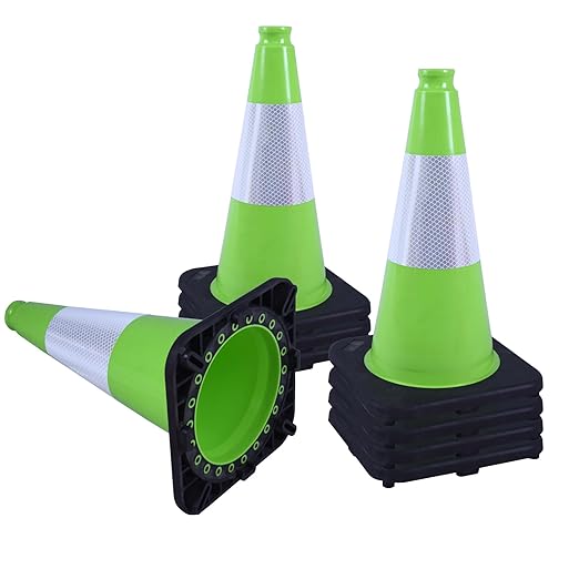 8 Pack 18 Inch Green PVC Traffic Cones Black Base Stable Durable, Parking Lot Driveway School Training Safety Cones Multi-Purpose (8, Green, 18 Inch)
