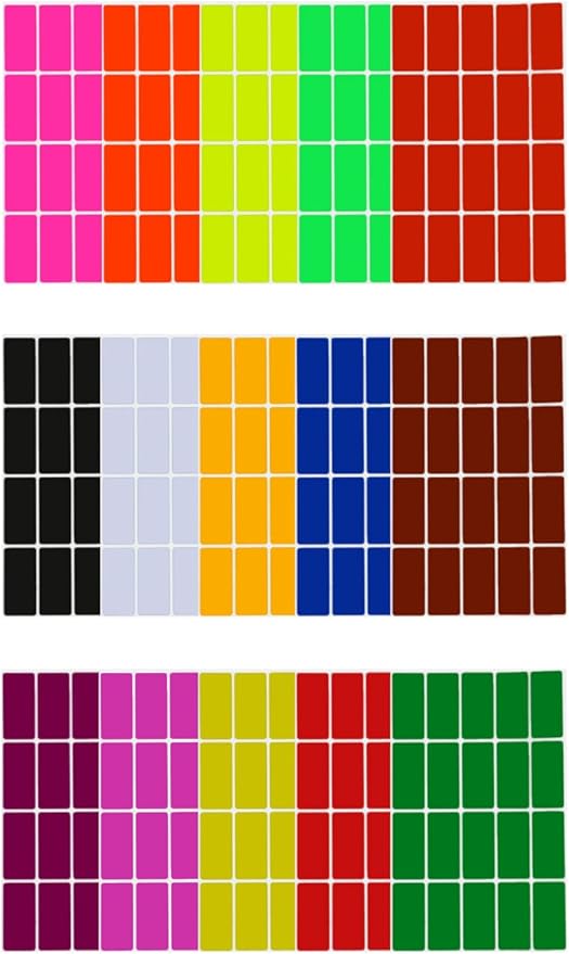 Color Coding Labels Rectangle Fluorescent Neon 1.57 inch x 0.75 inch - 300 Pack, Rectangular Stickers in 15 Colors Great for File Folder tabs (40mm x 19mm)