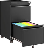 SISESOL Assembled 2 Drawer File Cabinet on Wheels,Metal Filing Cabinet with Lock,Black Rolling File Cabinets,Under Desk Office Cabinets for Home Office,Fit A4/Letter/Legal,Pre-Assembled Except Caster