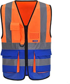A-SAFETY Safety Vest High Visibility Working Vest with Dual Tone High Reflective Strips Orange&Blue Color Mixed Medium