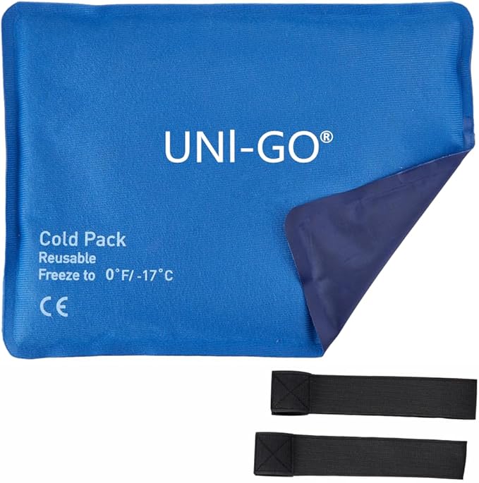 UNI-GO Gel Ice Packs for Injuries Reusable, Gel Cold Pack (10" x 13") with Two Straps, Cold Compress Pack for Back, Shoulders, Legs, Knees, Sciatica & Muscle Pain. (Blue-B)