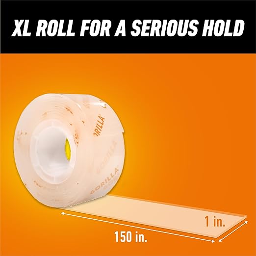 Gorilla Tough & Clear Double Sided Mounting Tape, Clear Tape, 1" x 150" (Pack of 4) - Weatherproof for Indoor or Outdoor