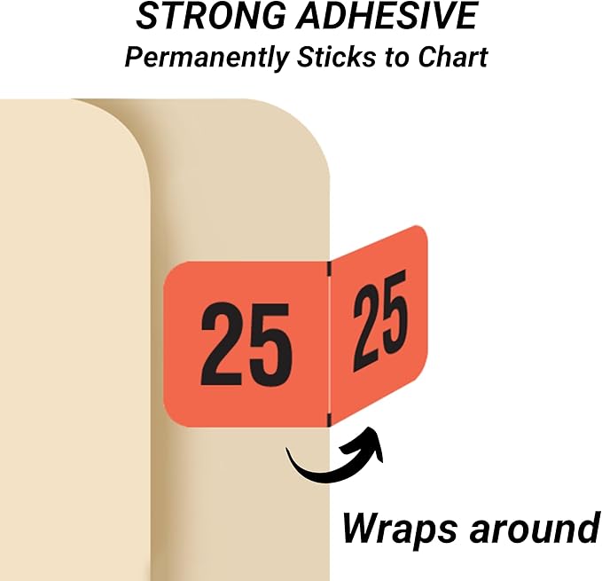 2025 Year Labels, Doctor Stuff 2025 Chart Stickers, Fluorescent Red Color Coded, USA Made Year Stickers for End Tab File Folders, 500 Labels/Roll in a Dispenser Box, 3/4" x 1-1/2"