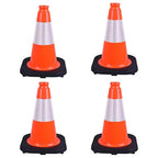 4 Pack 12 Inch Orange PVC Traffic Cones Black Base Stable Durable, Sport Training Soccer Practice Kids Safety Markers Indoor Outdoor Use (4, Orange, 12 Inch)
