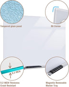 Mifuro Magnetic Glass Whiteboard，48"x36" Wall Mounted Frameless Dry Erase Board for Office, Home & School Ultra White