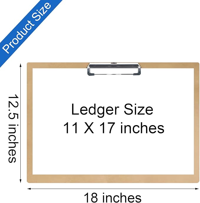 Acocony 11x17 Clipboard Landscape Extra Large Clipboard Hardboard Low Profile Clip 11 x 17 Clipping Board MDF Pack of 1