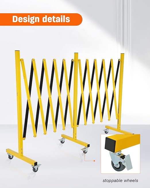 GCCSJ Expandable Metal Barricade with Wheels, 16.4 Feet Long Folding Security Gate, Retractable Metal Barrier for Construction Site Elevator Traffic Control Garage, Yellow Black
