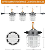 NS 50FT Construction String Lights 75W 7500LM LED String Work Lights Industrial Grade Best for Construction Sites, Renovation, Mine cave,Patio,Walkways and Other Outdoor Lighting