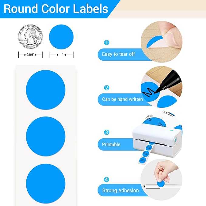1 Inch Circle Dot Stickers 1000 PCS Color Coding Thermal Labels Dots Writable Printable Small Round Stickers for Office, Classroom, Inventory, Garage, Organizing Storage, Fluorescent Blue