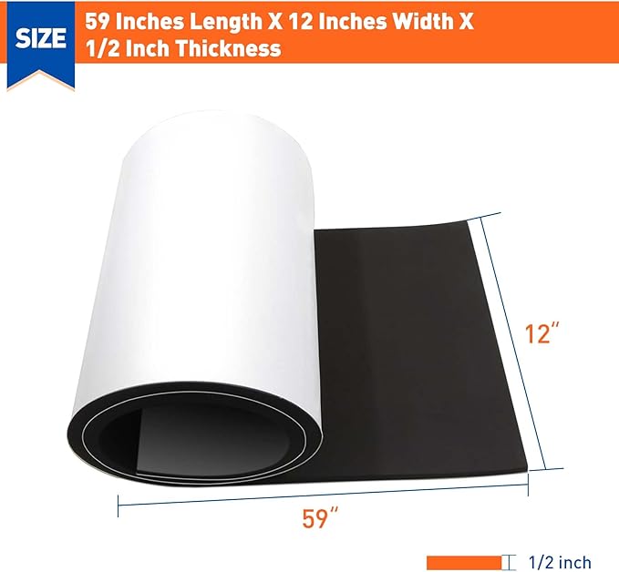MAGZO Backed Adhesive Foam Padding 1/2" Thick x 12" W x 59" L, Black Neoprene Sheets, Closed Cell Foam Sheet Roll