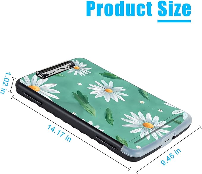 Pattern Design Clipboard with Storage - Heavy Duty Legal Size Clipboard, Ideal for Teachers, Nurses, Office Workers, Contractors, and Kids - 9.5 x 14.2 Inch (Daisy Flower)