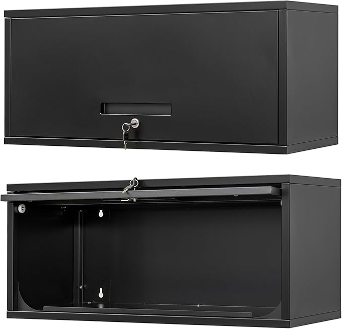 Metal Wall Storage Cabinet with Up-flip Door, Wall-Mounted Storage Cabinet for Garage, Warehouse, Home, Office, Assembly Required (Black, One Cabinet)
