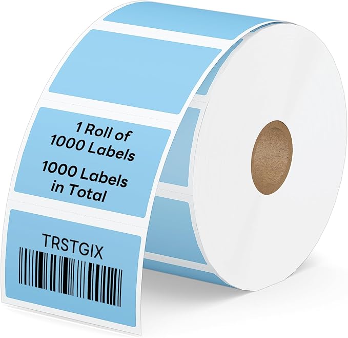 2.25" x 1.25" Direct Thermal Labels, Strong Adhesive Stickers Compatible with Zebra, Rollo, Munbyn & Most Desktop Thermal Printers (1 Roll / 1000 Labels, Light Blue), TRSTGIX