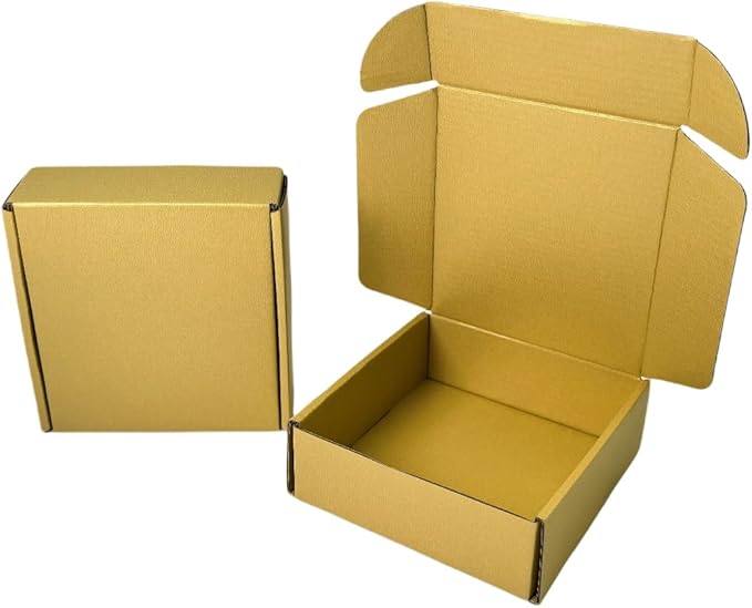 15 Pcs 4.7 x 4.7 x 1.6 Inches Mini Size Corrugated Cardboard Gift Boxes Recyclable Shipping Boxes for Packing Jewelry Ornament Gift Craft Packaging Supplier (Gold, 4.7 x 4.7 x 1.6")