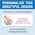 Personalized Return Address Labels - Delicate Peonies - 60-1000 Custom Self-Adhesive Stickers