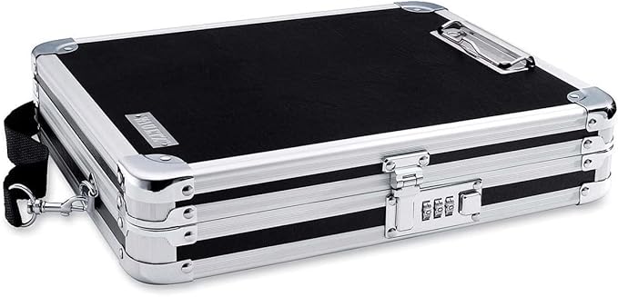 Vaultz Locking Clipboard with Storage - Heavy Duty Metal Clip Board Box Holds 8.5" x 11" Letter-Size Paper or Tablet Device - Combination Lock, Black
