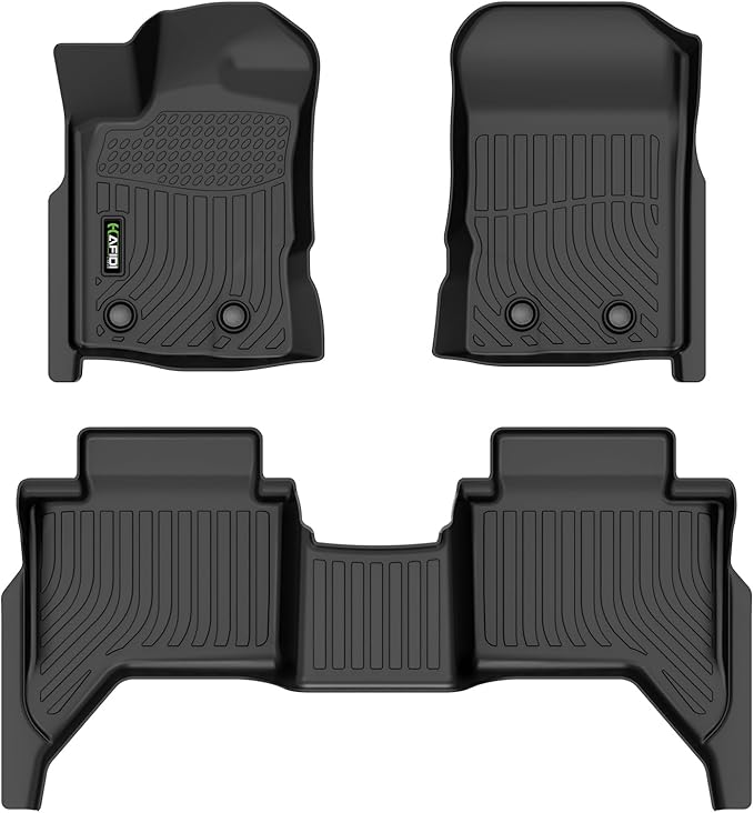 Floor Mats Custom for Ford Ranger SuperCrew Cab 2019-2023 All Weather Protection TPE Heavy Duty Non-Slip Automotive Floor Liners Fits Front& 2nd Row Full Set Accessories, Black