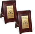 SmartSign (2-Pack) Premium Bilingual "Caution Wet Floor" Wooden A-Frame Standing Floor Sign with Symbol, 2-Sided, 24" x 15", Hardwood Pine Frame, 120 mil Brass ACM Sign Face, Black on Gold, USA-Made