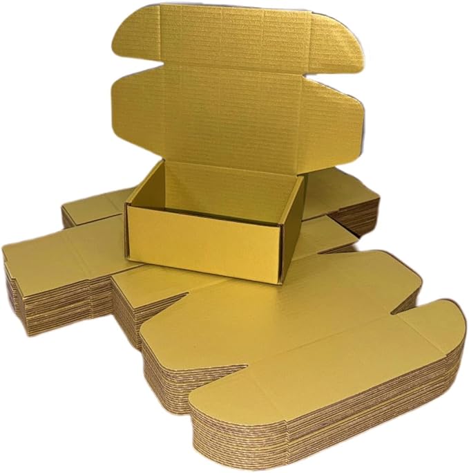 50 Pcs 4.3 x 3.1 x 2 inches Mini Size Corrugated Cardboard Gift Boxes Recyclable Shipping Boxes for Packing Jewelry Ornament Gift Craft Packaging Supplier (Gold, 4.3 x 3.1 x 2")