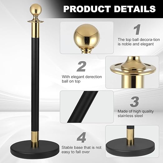 8 PCS Stainless Steel Stanchion Post,5 Ft Black Velvet Ropes and Stanchion Poles Set Crowd Control Barriers with Fillable Base Used for Party Wedding Theaters Red Carpet