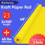 48" x 1200" (100 ft) Yellow Kraft Paper Roll (Value Pack of 2), 45 lbs Thickness, Made in USA Colored Craft Paper for School, Bulletin Board - Odorless, Non-Toxic, Safe for Kids