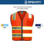 9 Pockets High visibility Class 2 Safety Vest，Hi Vis Vest with 2 inch wide Reflective Strips security vest with Zipper construction work vest for men &women Orange，XL