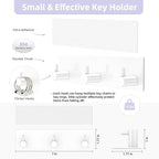 VIS'V Key Holder Wall Mount, Small Metal Self Adhesive Key Hanger with 3 Hooks, No Drilling, Extra Adhesive Strip, White