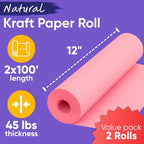 12" x 1200" (100 ft) Pink Kraft Paper Roll (Value Pack of 2), 45 lbs Thickness, Made in USA Colored Craft Paper for School, Bulletin Board - Odorless, Non-Toxic, Safe for Kids