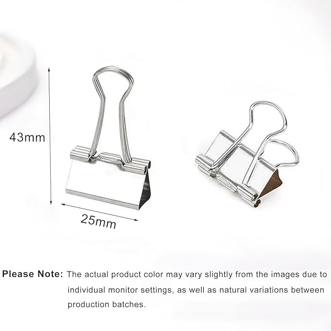 50 Pack Medium Silver Binder Clips 1 Inch (25 mm), Colored Paper Clamps, Middle Size Paper Clips for Office Home School Business 1"