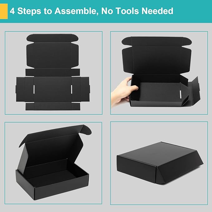 Mcfleet 6x6x2" Small Black Shipping Boxes - 24 Pack Corrugated Cardboard Mailing Box Packaging for Small Business - Tab Locking Literature Mailer Flat Empty Gift Packing Supplies