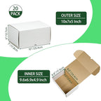 10x7x5 Inches Shipping Boxes Set of 20, White Corrugated Cardboard Box Literature Mailer for Packing Small Business