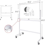 Adjustable Magnetic Mobile Dry Erase Board -48 x 32 Inches Whiteboard Stand with Easel, Lockable Rolling Stand - Double-Sided 80 ×120CM White